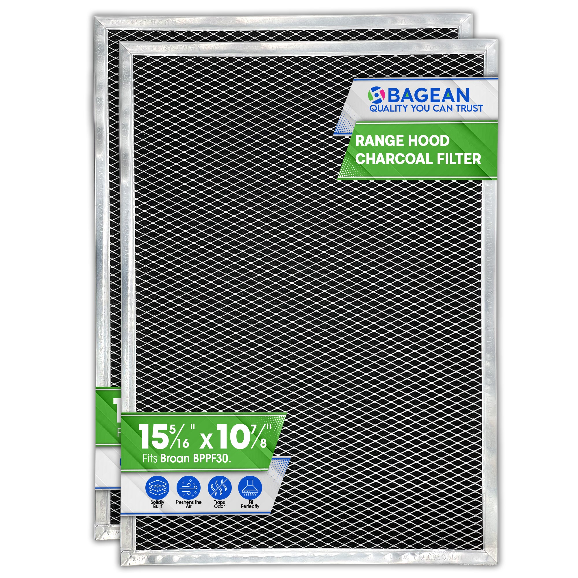 Range Hood Charcoal Filter Replacement Fits 15.29” x 10.86” BPPF30 Broan Range Hood Filter - Carbon Filter for Ductless Range Hood - Filters and Freshens the Air Over the Oven (2-Pack)