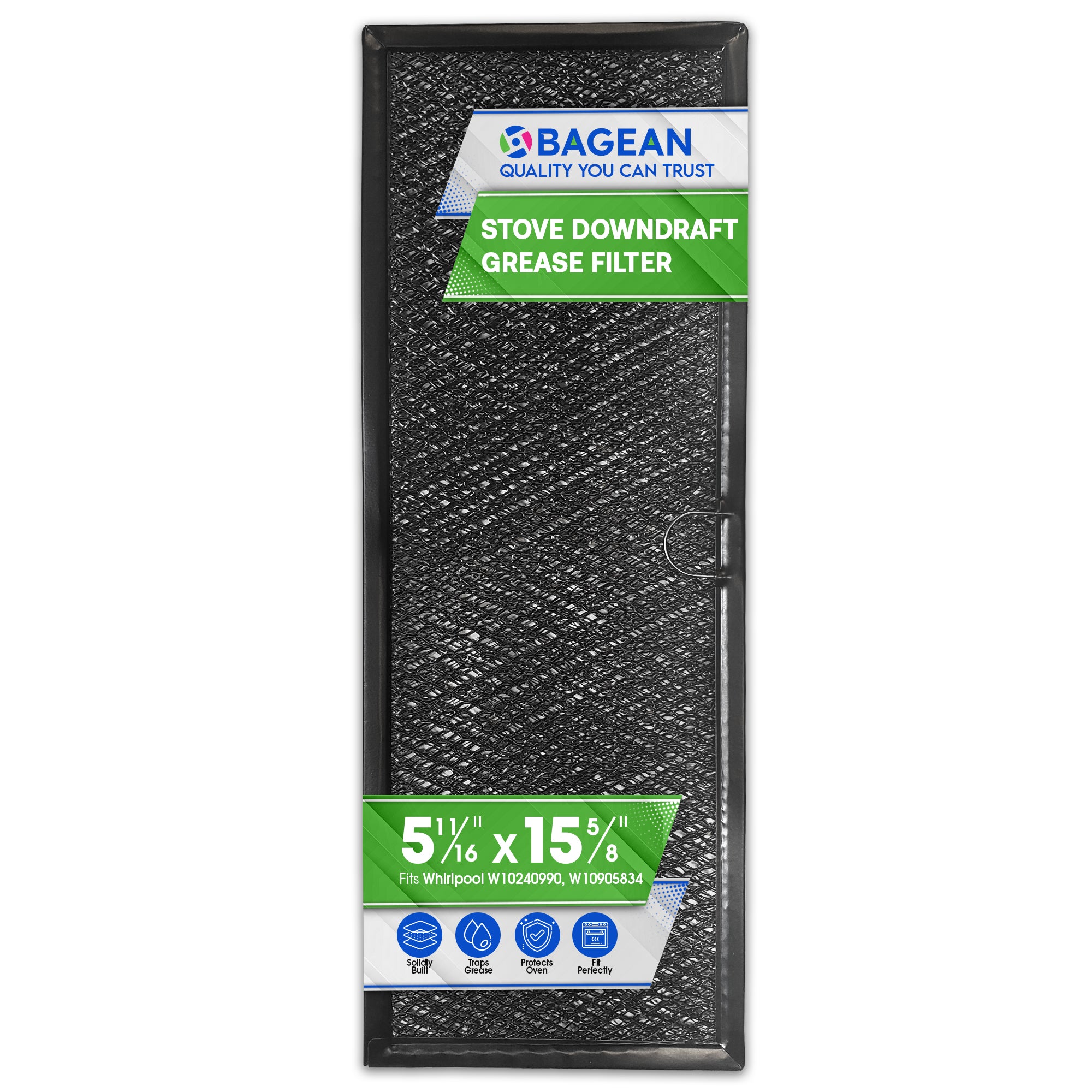 Downdraft Stovetop Filter 5.67” x 15.63” Replacement for Whirlpool Jennair W10240990 W10905834 Downdraft Filter Grease Screen for Cooktop Oven Vent - Blocks Grease From Entering Stovetop Vent (Black)