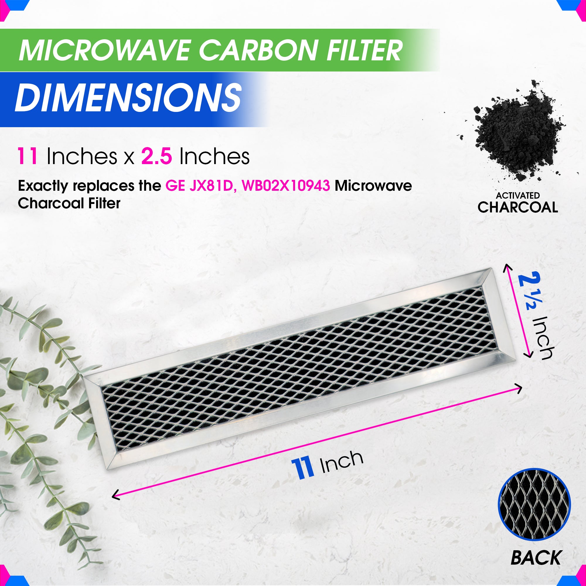 Microwave Charcoal Filter 11.02” x 2.52” for JX81D WB02X10943 GE Microwave Filter Replacement - This Carbon Filter Freshens and Filters Kitchen Air Entering the Over-the-Range Oven Vent Fan