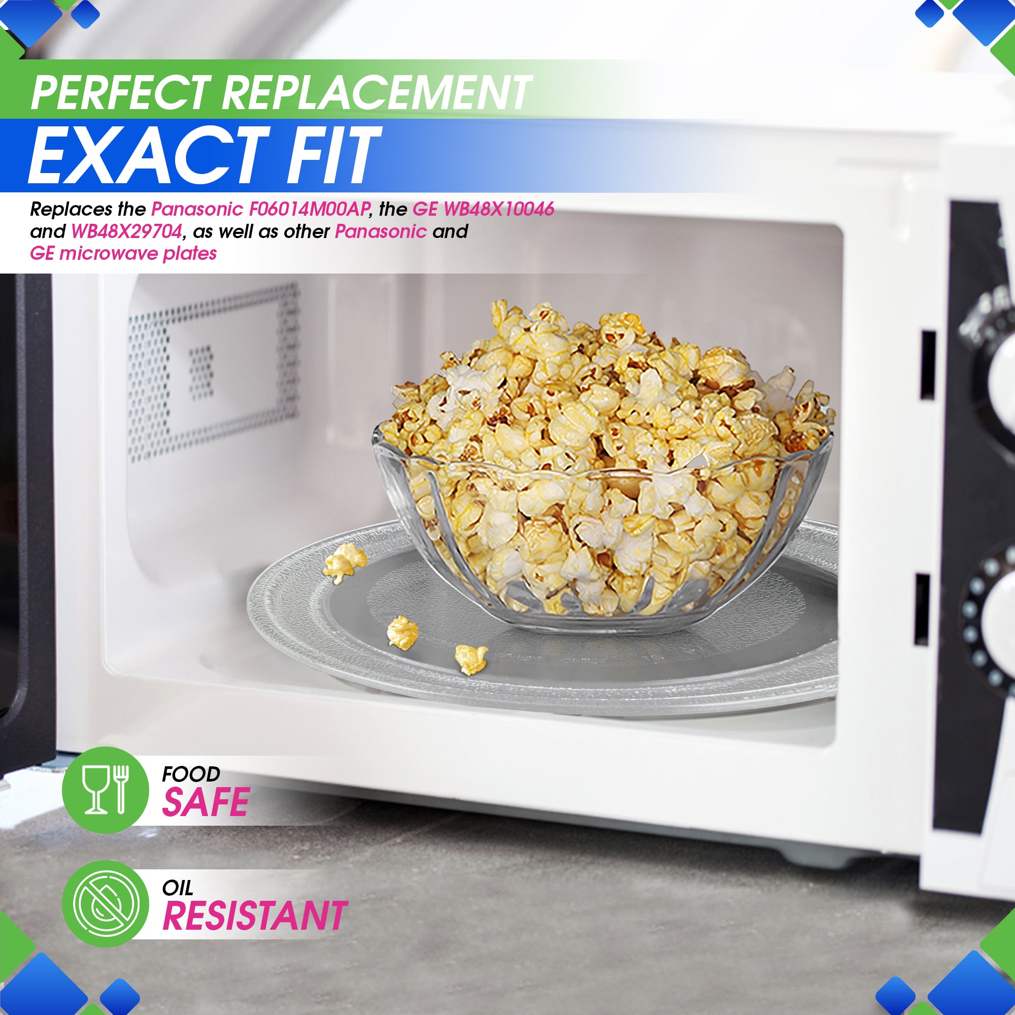 Microwave Plate Replacement 16.5 inch Fits F06014M00AP Panasonic Microwave Glass Plate - Exactly Replaces Rotating Microwave Turntable - Durable Oven Dish Tray For Better Reheating and Cooking