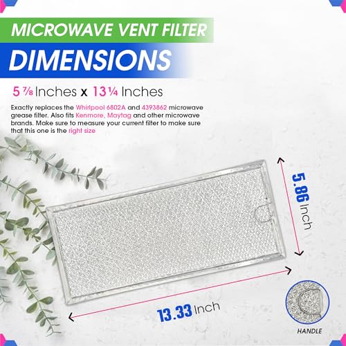 Microwave Filter Replacement 13.30” x 5.85” for 6802A 4393862 Whirlpool Microwave Filter Fits Various Brands - Aluminum Mesh Screen Grease Filter - Filters Air In Over the Range Oven Vent Fan