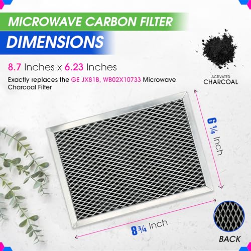 Microwave Filter Replacement 7.68" x 4.85" JX81C WB02X10776 GE Microwave Charcoal Filter - Also Fits LG Kenmore Carbon Filter - Freshens and Filters Kitchen Air in Over the Range Oven Vent Fan 2-Pack