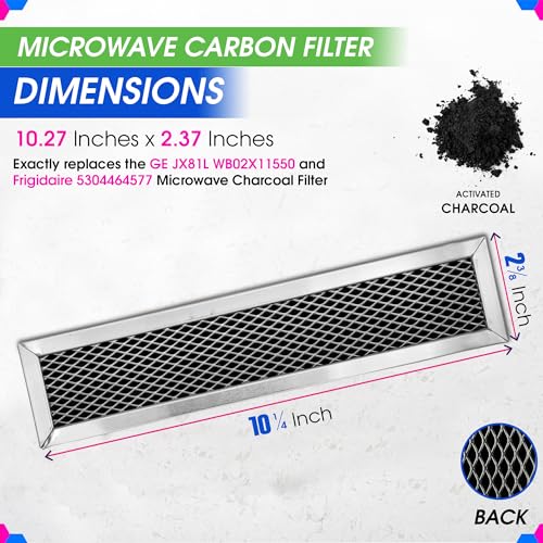 Microwave Filter Replacement 10.28" x 2.36" for GE JX81L WB02X11550 Frigidaire 5304464577 Microwave Charcoal Carbon Filter - Freshens and Filters Kitchen Air in Over the Range Oven Vent Fan