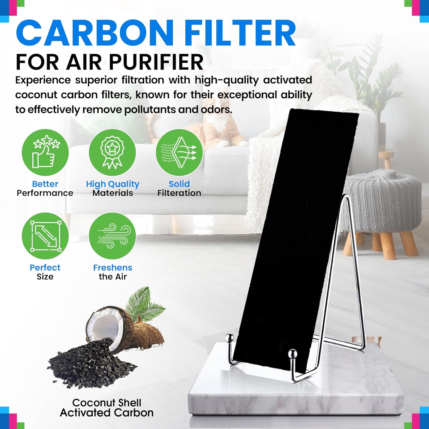 Carbon Pre Filter For HEPA Filter B 15.55" x 4.5" Compatible with GermGuardian AC4900 AC4825 AC4300 CDAP4500 Models GermGuardian Air Purifier Filter Replacement Freshens the Air (4)