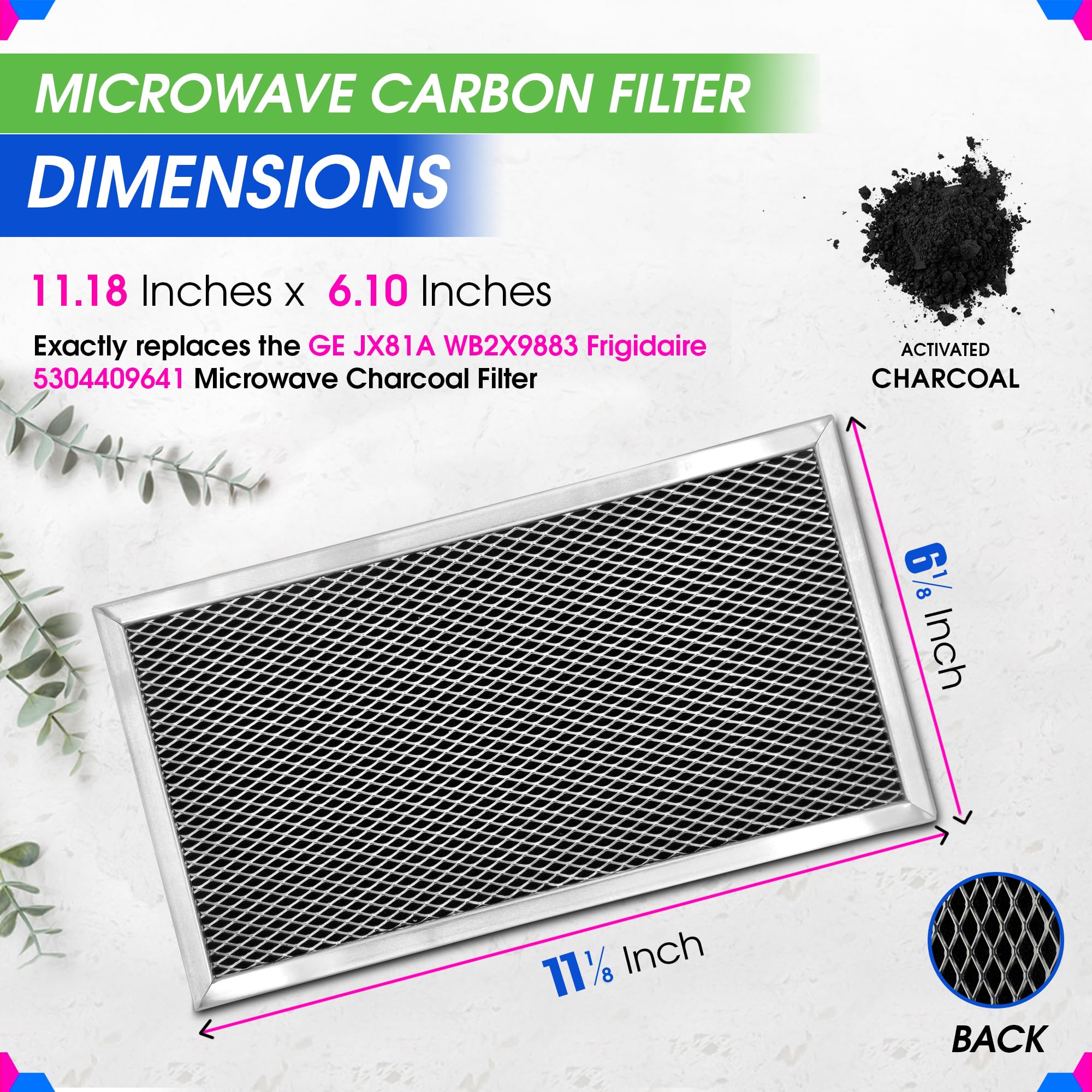 Microwave Charcoal Filter 11.15" x 6.10" for JX81A WB2X9883 GE Microwave Filter Replacement - Carbon Filter Freshens and Filters Kitchen Oven Air in Over-the-Range Stove Fan