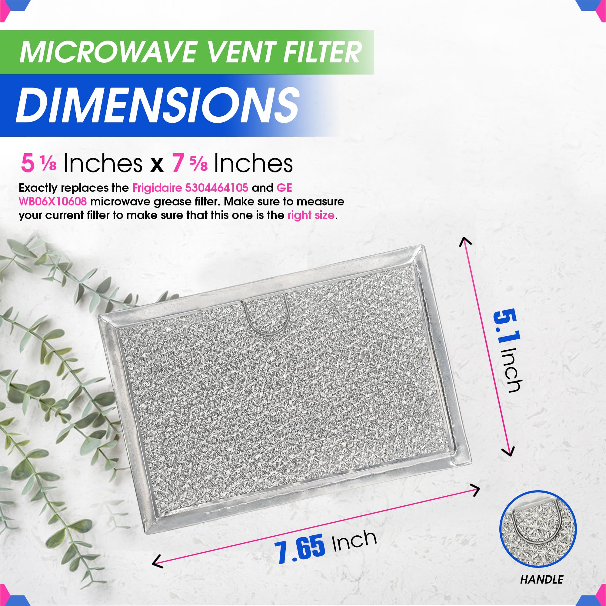 Microwave Filter Replacement 5.12” x 7.64” Fits Frigidaire 5304464105 WB06X10608 GE Microwave Filter - Aluminum Mesh Screen Grease Filter - Filters Air Entering Over the Range Oven Vent Fan (2-Pack)