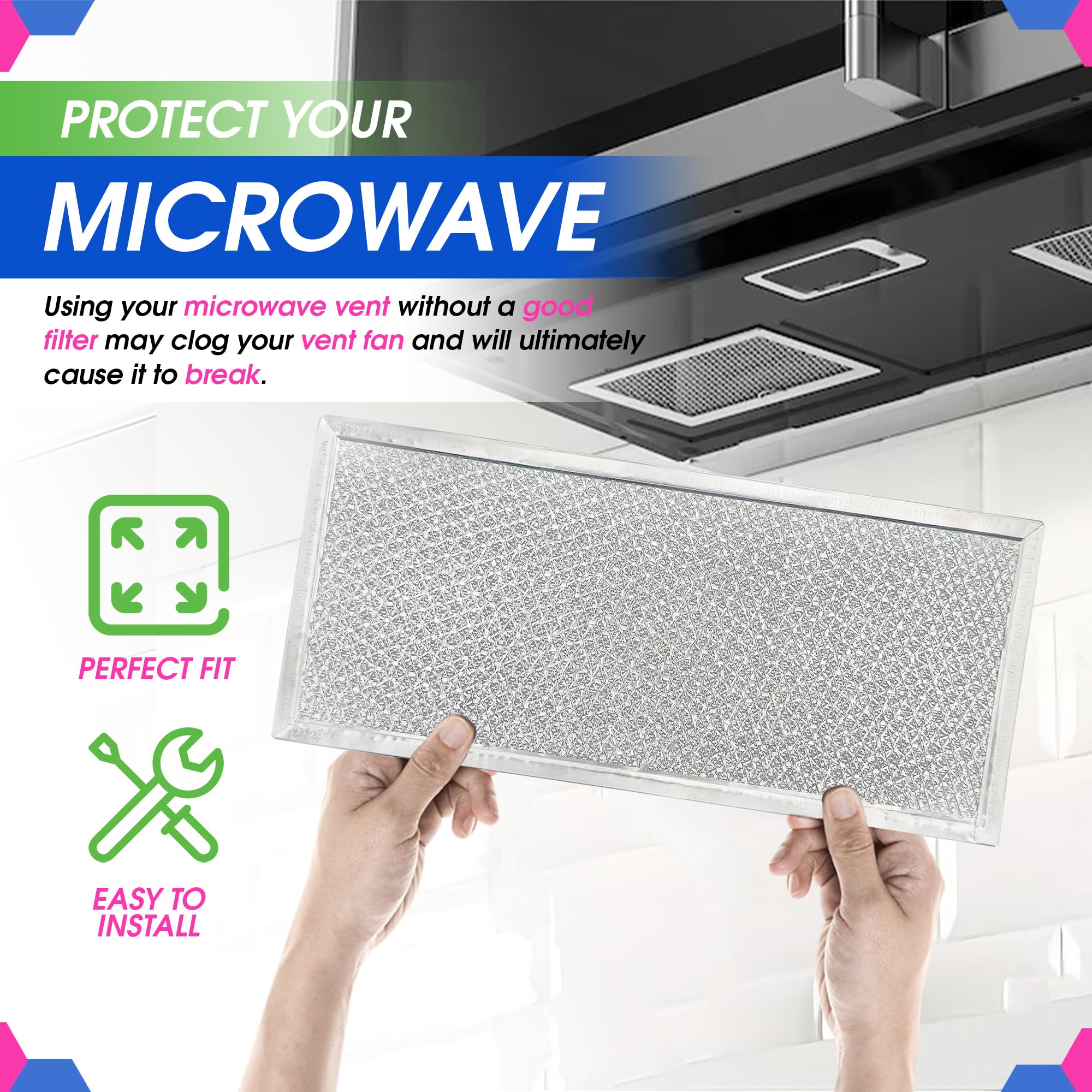 Microwave Filter Replacement 5.78" x 12.91" Fits W10208631A Whirlpool Microwave Filter - Aluminum Mesh Screen Grease Filter - Freshens and Filters Kitchen Air in Over the Range Oven Vent Fan