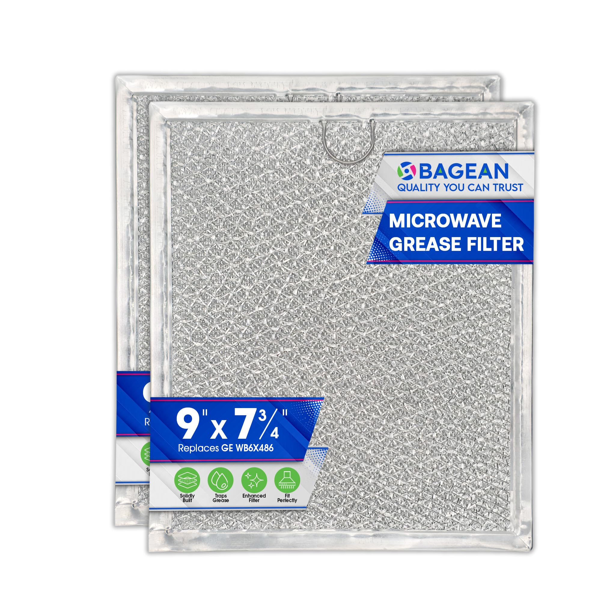 Microwave Filter Replacement 9" x 7.72" Fits WB6X486 GE Microwave Filter and Frigidaire 5304408977 - Aluminum Mesh Screen Grease Filter - Filters Air Entering Over the Range Oven Vent Fan (2-Pack)