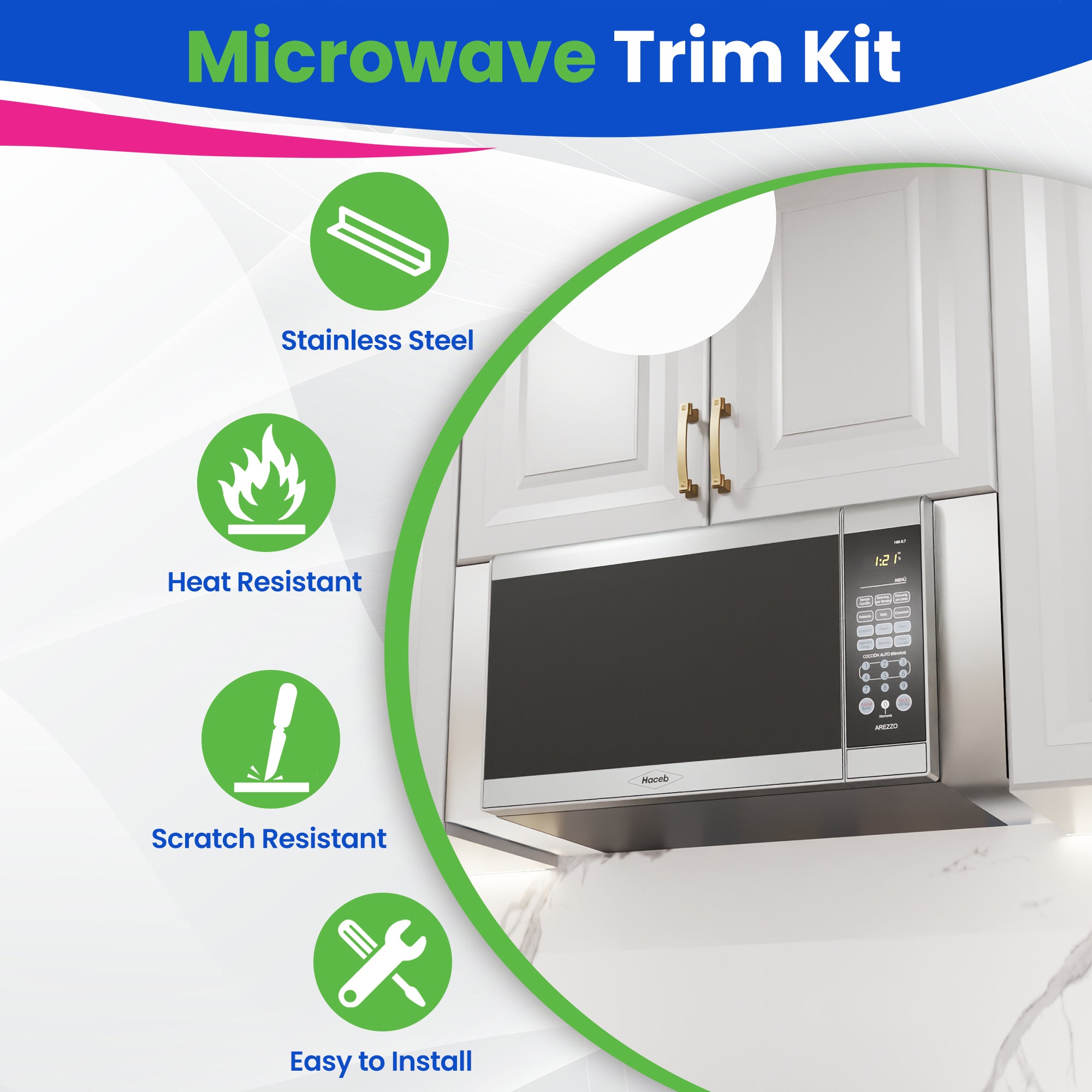 Microwave Filler Kit 2.95”W Stainless Steel Microwave Trim Kit Replaces Whirlpool 8171339 - Universal Microwave Trim Kit Fits Most Brands - Fills Over The Range Oven Cabinet Gap - 15.75”H x 10.75”D