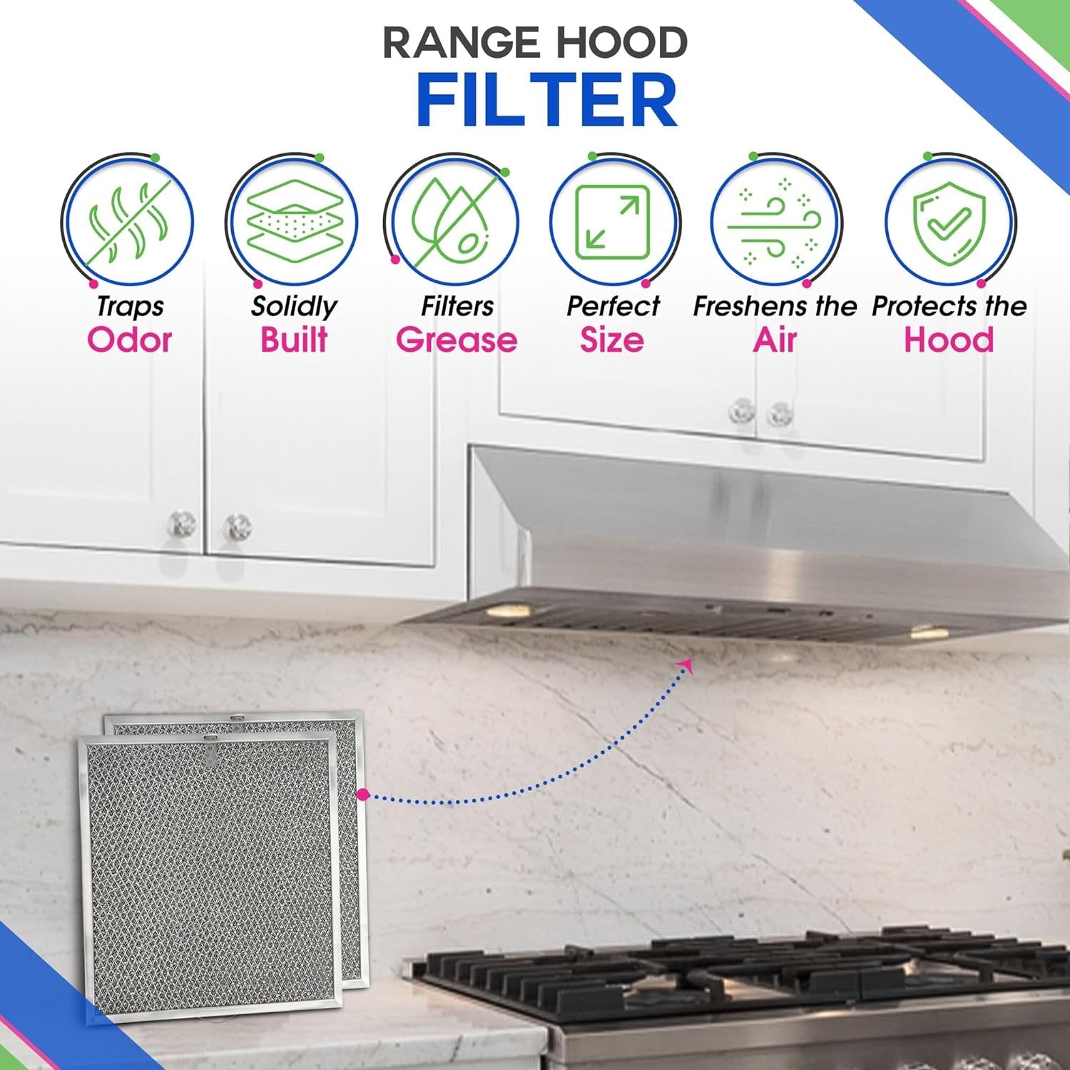 Range Hood Filter Replacement 11.6” x 11.2” BPQTF S99010317 Broan Charcoal Grease Filter Combo - Ductless Stove Vent Filter - Metal Mesh Blocks Grease and the Carbon Filters Kitchen Oven Air