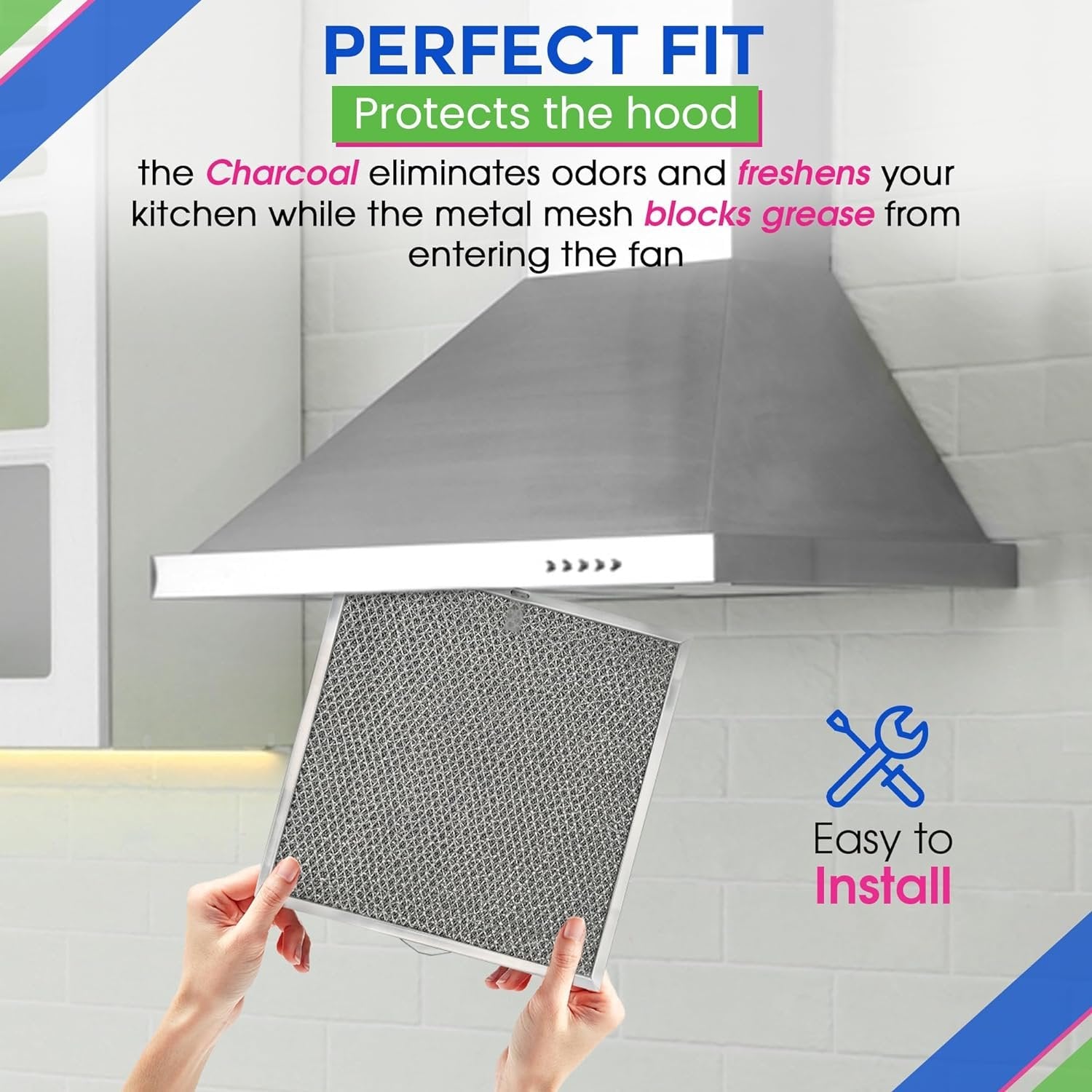 Range Hood Filter Replacement 11.6” x 11.2” BPQTF S99010317 Broan Charcoal Grease Filter Combo - Ductless Stove Vent Filter - Metal Mesh Blocks Grease and the Carbon Filters Kitchen Oven Air