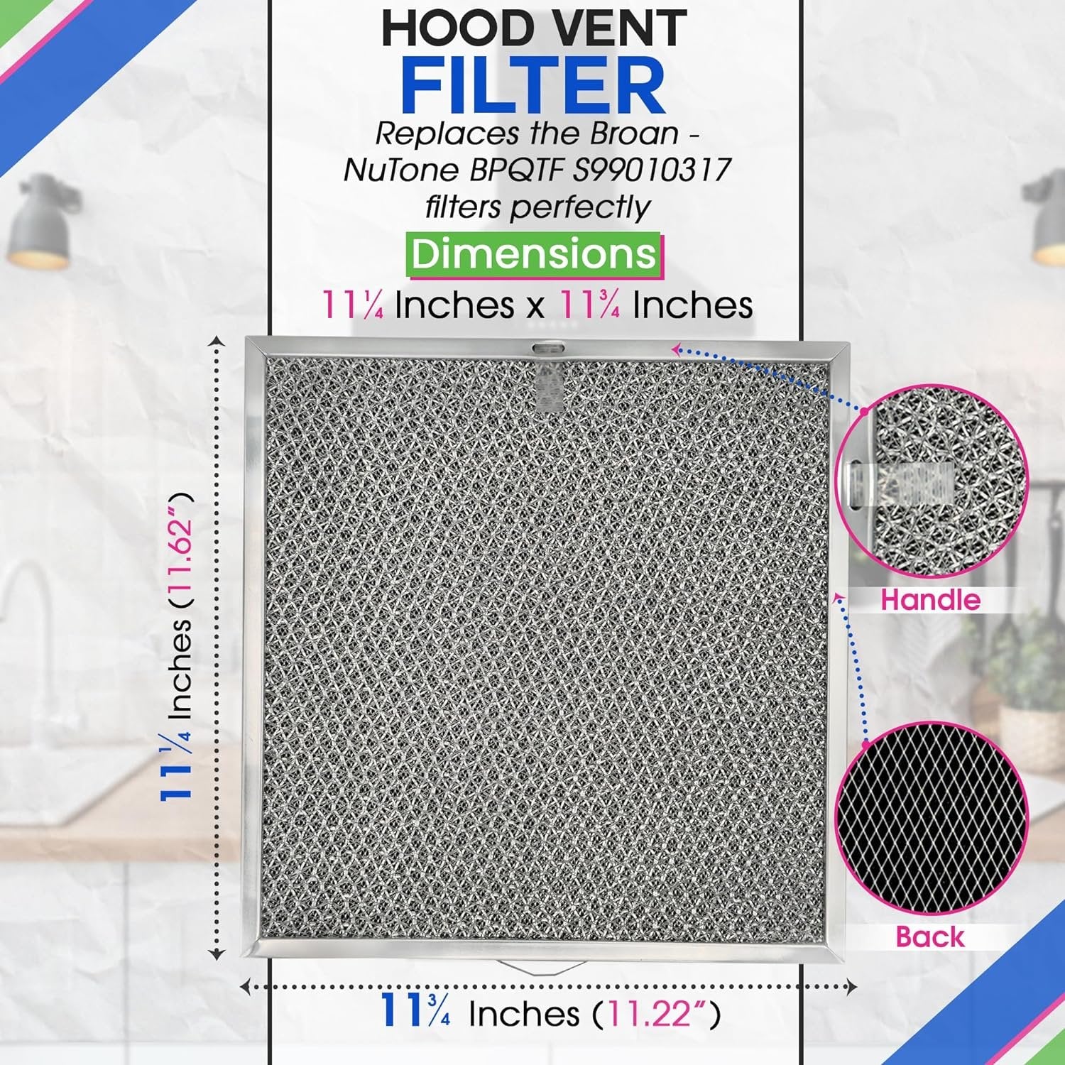 Range Hood Filter Replacement 11.6” x 11.2” BPQTF S99010317 Broan Charcoal Grease Filter Combo - Ductless Stove Vent Filter - Metal Mesh Blocks Grease and the Carbon Filters Kitchen Oven Air