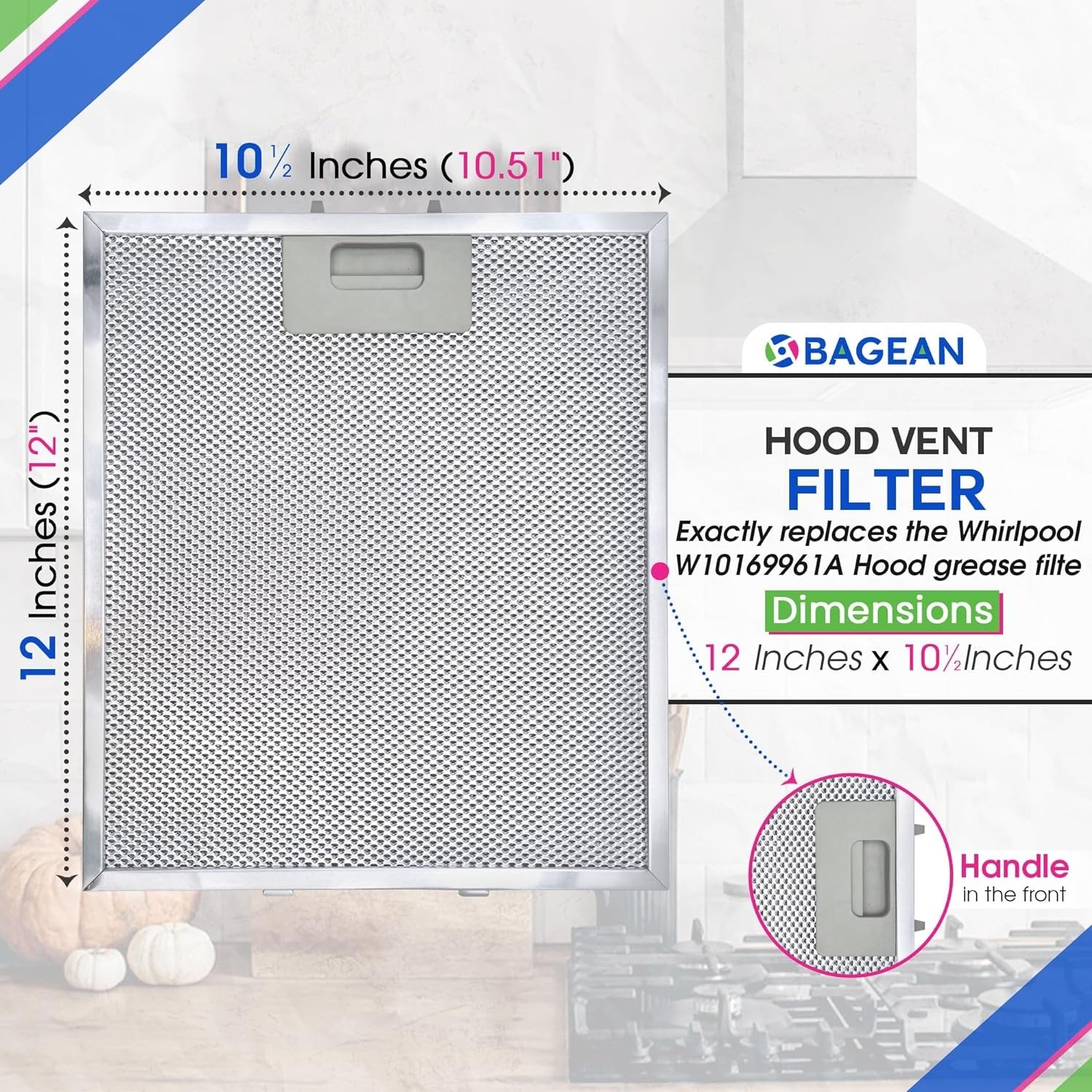 Range Hood Filter Replacement 12" x 10.5" for W10169961A Whirlpool Vent Hood Filter - Aluminum Mesh Stove Vent Filter - Blocks and Filters Kitchen Air Grease in Oven Overhead Exhaust Fan