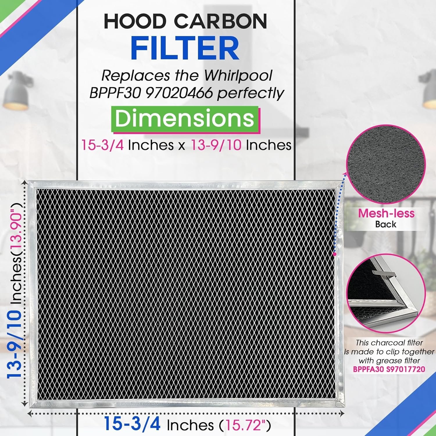 Range Hood Charcoal Filter Replacement Fits 15.29” x 10.86” BPPF30 Broan Range Hood Filter - Carbon Filter for Ductless Range Hood - Filters and Freshens the Air Over the Oven (2-Pack)