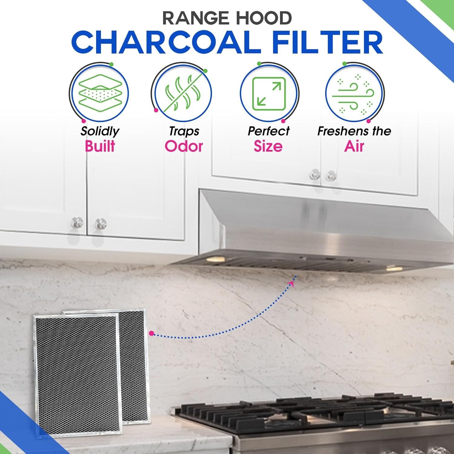 Range Hood Charcoal Filter Replacement Fits 15.29” x 10.86” BPPF30 Broan Range Hood Filter - Carbon Filter for Ductless Range Hood - Filters and Freshens the Air Over the Oven (2-Pack)