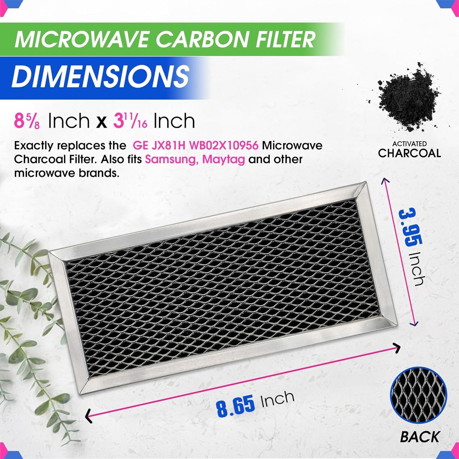 Microwave Filter Replacement 8.67" x 3.95" for JX81H WB02X10956 GE Microwave Charcoal Filter - Fits Samsung Carbon Filter - Freshens and Filters Kitchen Air in Over-the-Range Oven Stove Fan